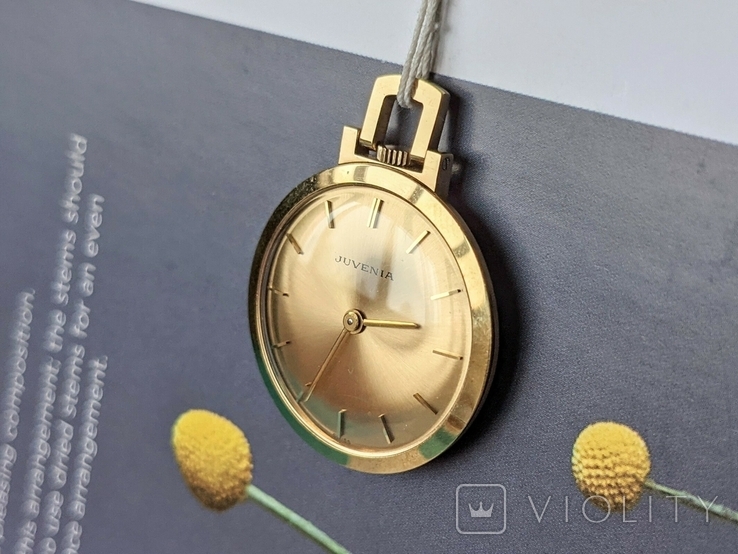 Swiss gold-plated watch pendant Juvenia, mechanical, vintage, photo number 2