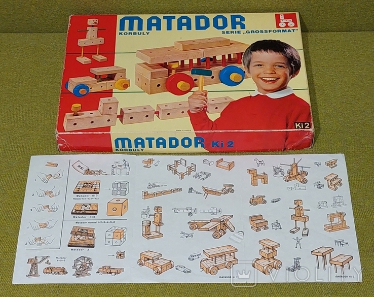 Легендарный деревянный конструктор Matador Австрия 1970-е все детали коробка и инструкция, фото №7
