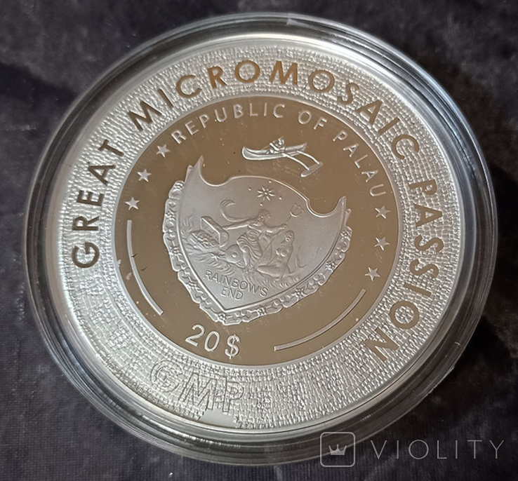 Монета микромозаика / Тамара де Лемпицка "Девушка с перчатками" / палау 2021, photo number 3