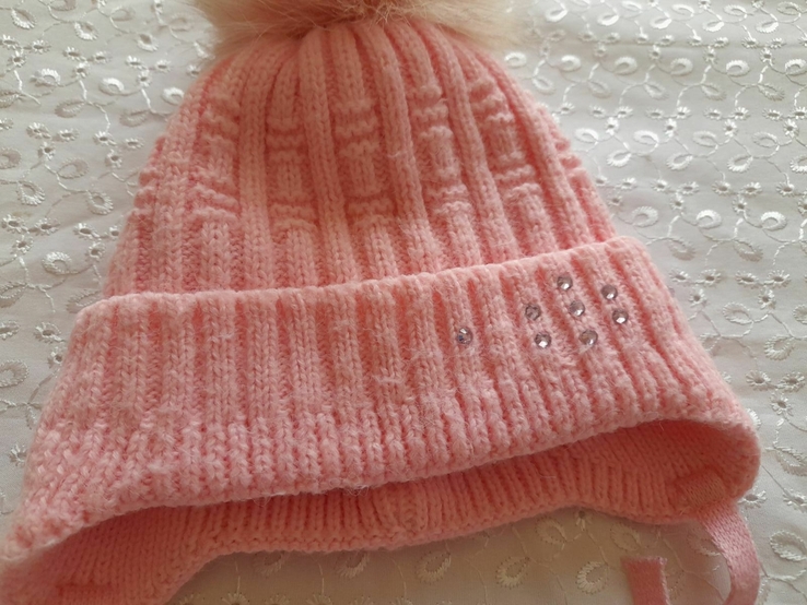 Зимняя шапка на девочку розовая 46-48об б/у, фото №4