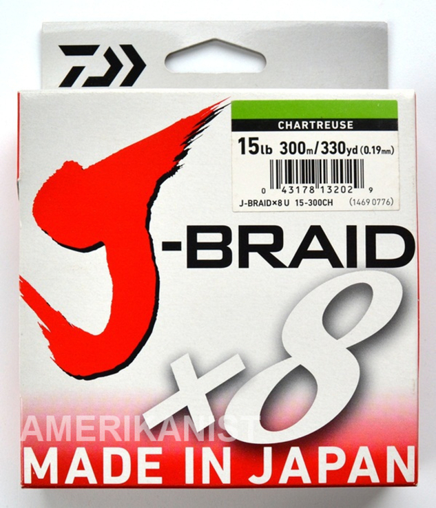 Шнур Daiwa J-Braid x8 Braided Line Chartreuse 300 м - 7 кг - 0.19 мм, фото №3