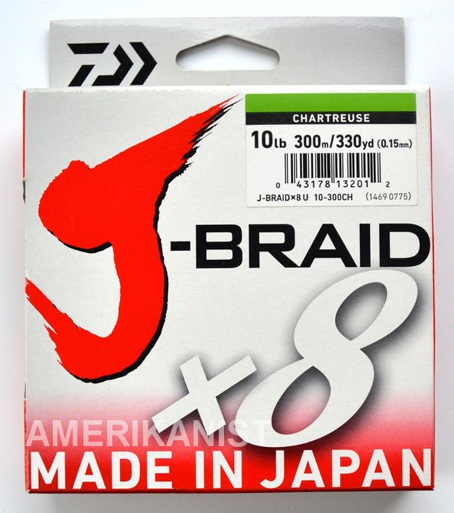 Шнур Daiwa J-Braid x8 Braided Line Chartreuse 300 м - 4.8 кг - 0.15 мм, фото №2