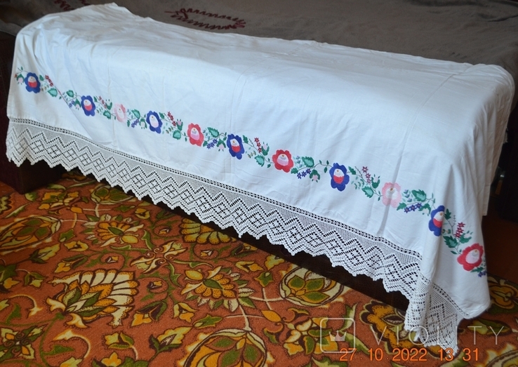 Old Ukrainian embroidered spyglass, podzor "Flowers". Lace. Embroidery with a smooth surface. 190x98 cm. No. 4, photo number 2