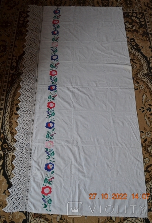 Old Ukrainian embroidered spyglass, podzor "Flowers". Lace. Embroidery with a smooth surface. 190x98 cm. No. 4, photo number 4