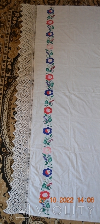 Old Ukrainian embroidered spyglass, podzor "Flowers". Lace. Embroidery with a smooth surface. 190x98 cm. No. 4, photo number 6