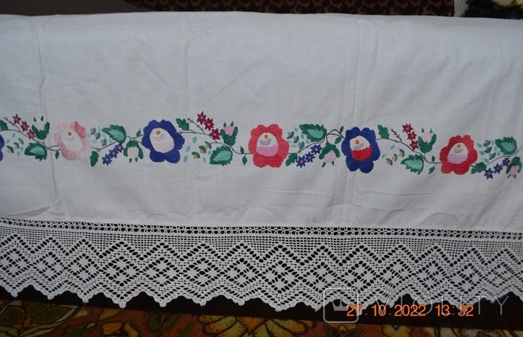 Old Ukrainian embroidered spyglass, podzor "Flowers". Lace. Embroidery with a smooth surface. 190x98 cm. No. 4, photo number 7