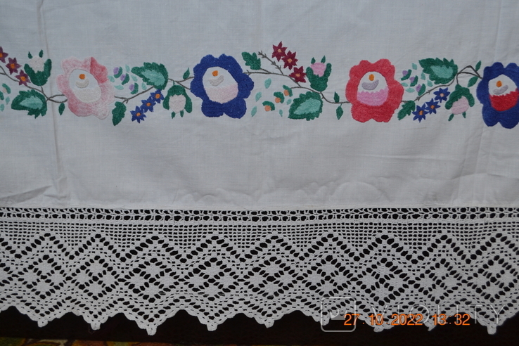 Old Ukrainian embroidered spyglass, podzor "Flowers". Lace. Embroidery with a smooth surface. 190x98 cm. No. 4, photo number 8