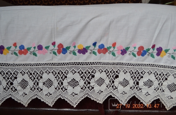Old Ukrainian embroidered spyglass "Flowers". With lace. Crochet. 194,5x85. №5, photo number 7
