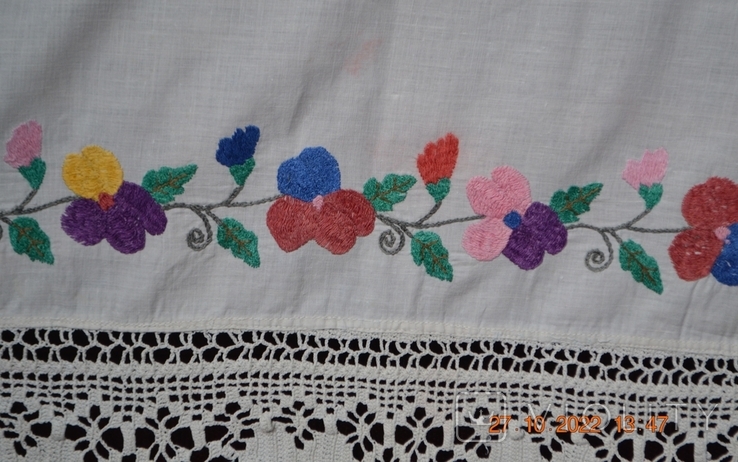 Old Ukrainian embroidered spyglass "Flowers". With lace. Crochet. 194,5x85. №5, photo number 8