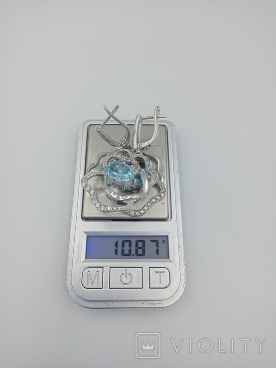 Серьги серебро, родирование с топазом вес10,75г, фото №6