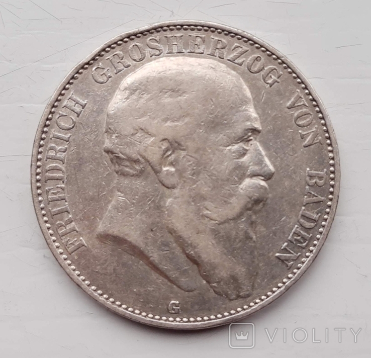 5 марок 1904 G Фридрих Баден, фото №2