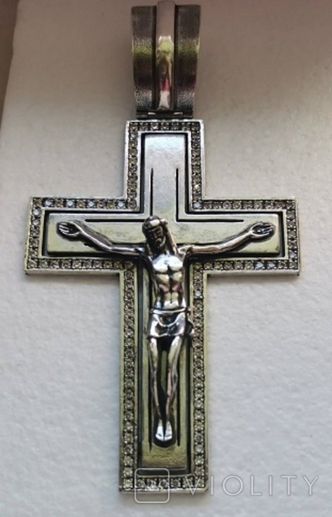 Эксклюзивный серебряный крест ручной работы, 925 пр, фото №2