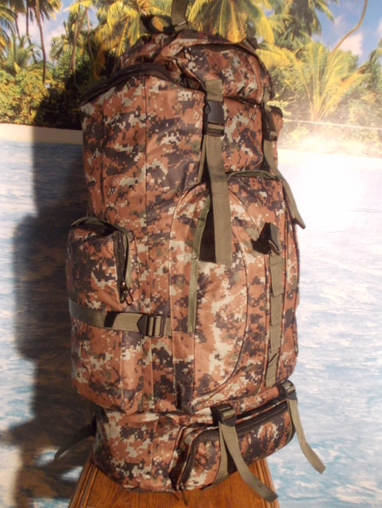 Рюкзак туристический камуфляжный х012 70 литров пиксель, фото №4