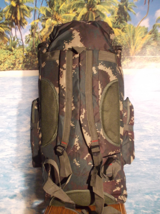 Рюкзак туристический камуфляжный х012 70 литров пиксель зеленый, фото №4