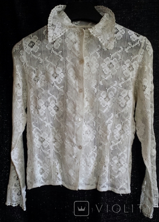Блузка рубашка женская кружевная, винтаж, ручная работа(?), фото №2