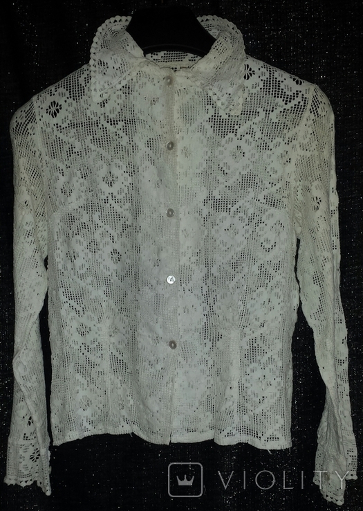 Блузка рубашка женская кружевная, винтаж, ручная работа(?), фото №3
