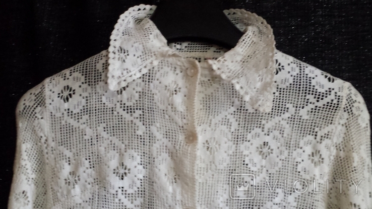 Блузка рубашка женская кружевная, винтаж, ручная работа(?), фото №6