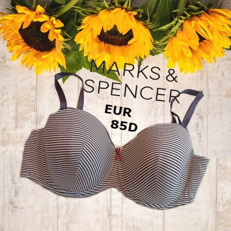 MarksSpencer EUR 85D красивый хлопковый бюстгальтер в полоску поролон косточка, фото №2