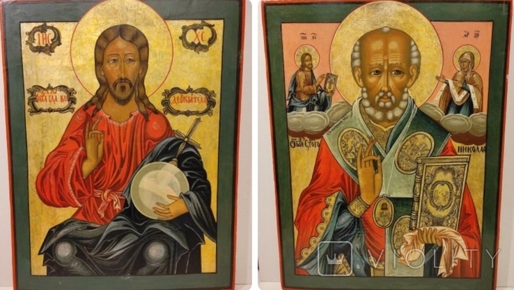 Пара икон. Иисус и св.Николай., фото №2