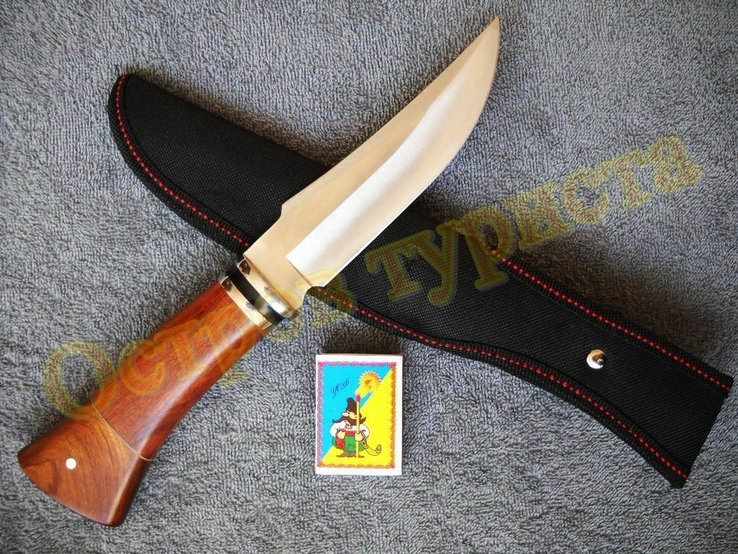 Нож охотничий Columbia A3168 деревянная рукоять с чехлом (26.5 см), фото №3