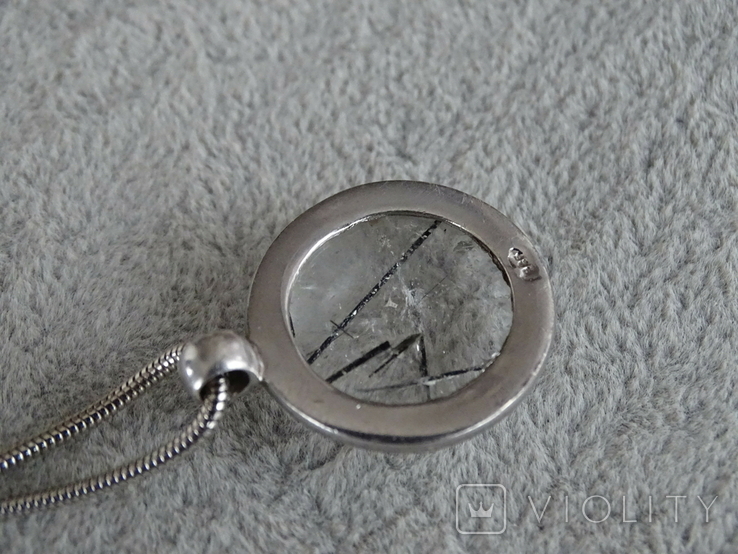Винтажный кулон с турмалиновым кварцем-волосатиком на цепочке. Серебро. Клейма., фото №5