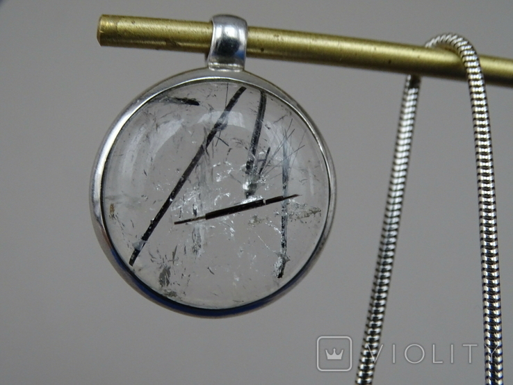 Винтажный кулон с турмалиновым кварцем-волосатиком на цепочке. Серебро. Клейма., фото №9