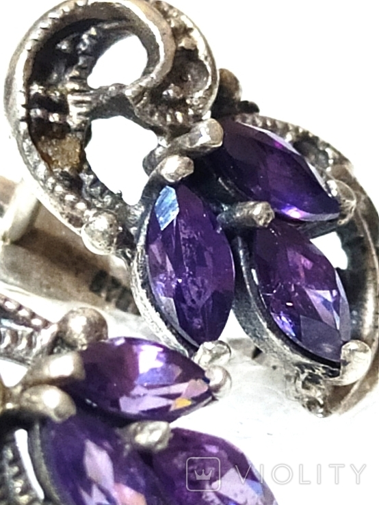 Винтажный набор из серебра кольцо , серьги клеймо VRS 925 (природный аметист), photo number 7
