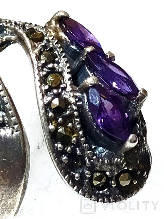 Винтажный набор из серебра кольцо , серьги клеймо VRS 925 (природный аметист), photo number 8
