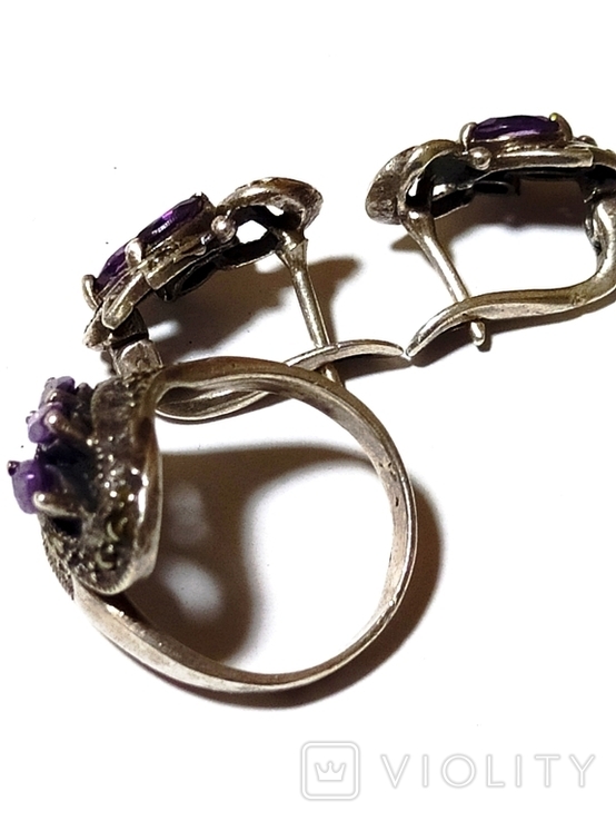 Винтажный набор из серебра кольцо , серьги клеймо VRS 925 (природный аметист), photo number 11