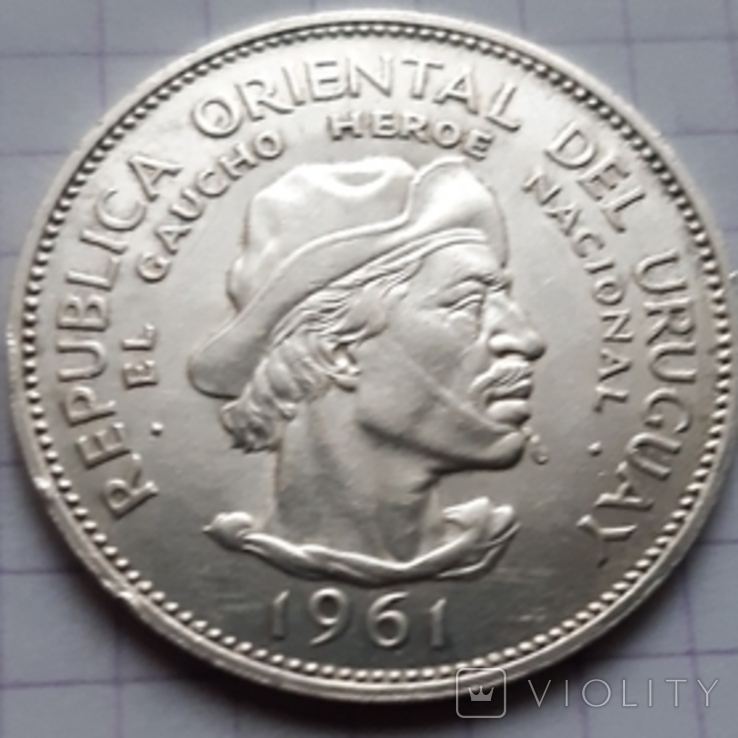 Уругвай, 10 песо, 1961 рік, срібло, фото №3