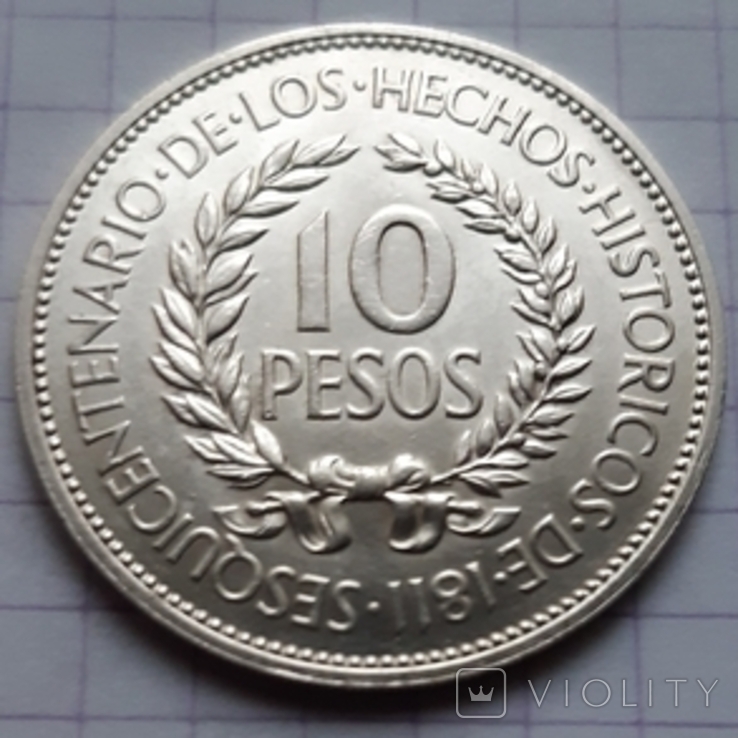 Уругвай, 10 песо, 1961 рік, срібло, фото №6