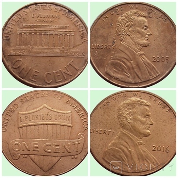 85.US two coins 1 cent, 2005 and 2016, photo number 2