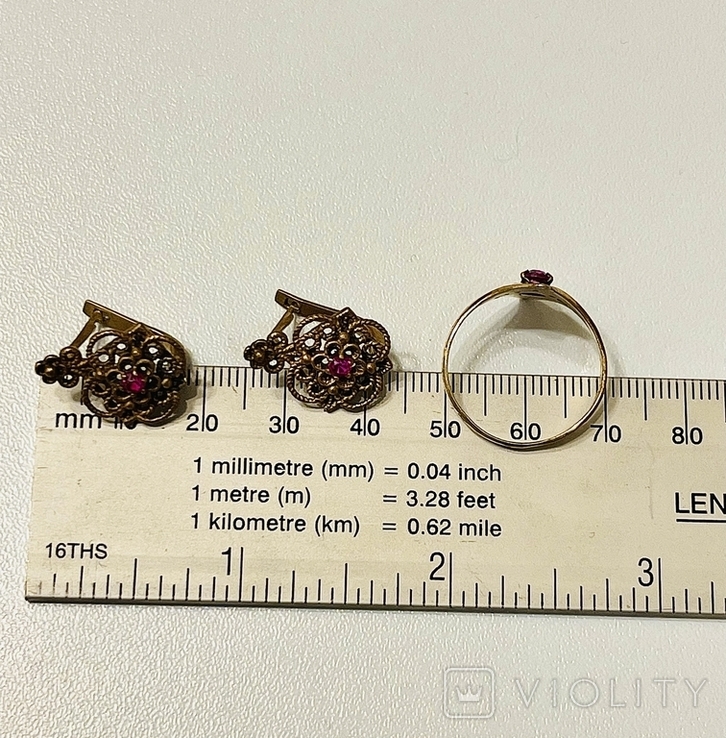 Earrings and Ring silver 875 hallmark scan gilding, photo number 5