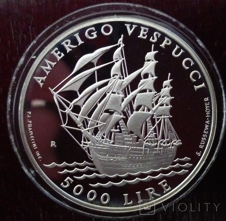 5000 Лир, Сан-Марино ,"AmerigoVespucci " Серебро, фото №2