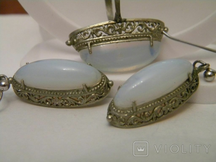 Set Bracelet Clips Ring Stone Chrysoprase Silver No. 195 - Violity