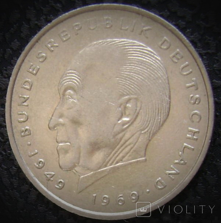 Німеччина (ФРГ) 2 марки 1972 (J) Конрад Аденауер, фото №2
