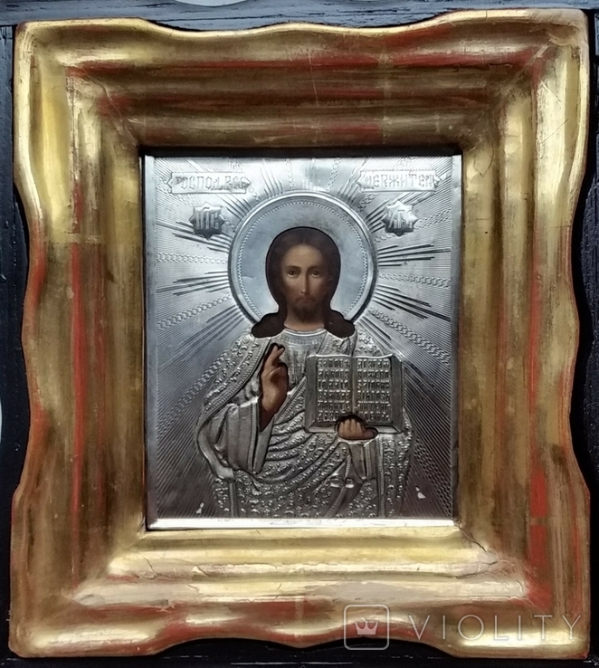 Ікона Ісус Христос, срібло 84, 13,5х11,2 см, кіот, фото №3