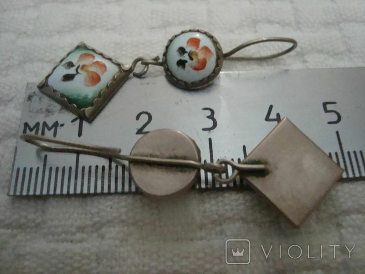 Сережки СРСР, ростовська емаль, мельхіор, сріблення No 271, фото №8