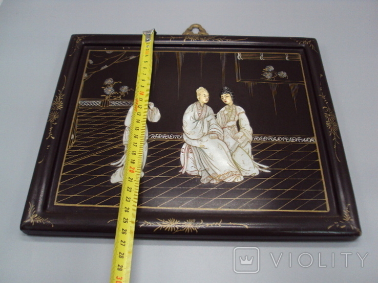 Живописне панно китайське кістяне перламутрове живопис чоловік і жінка розмір 25 х 30,5 см, фото №3