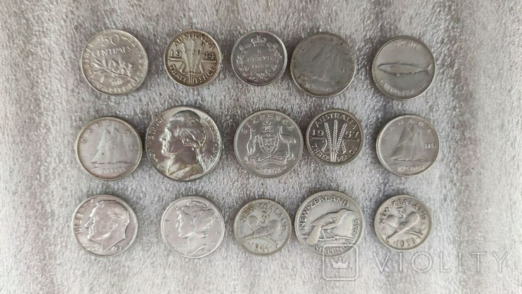 Монеты серебро с 1893 по 1967 гг. Разных стран 15 штук одним лотом