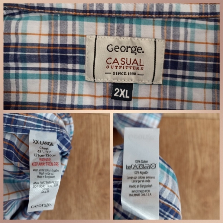 George Хлопковая красивая мужская рубашка короткий рукав 2XL, numer zdjęcia 10