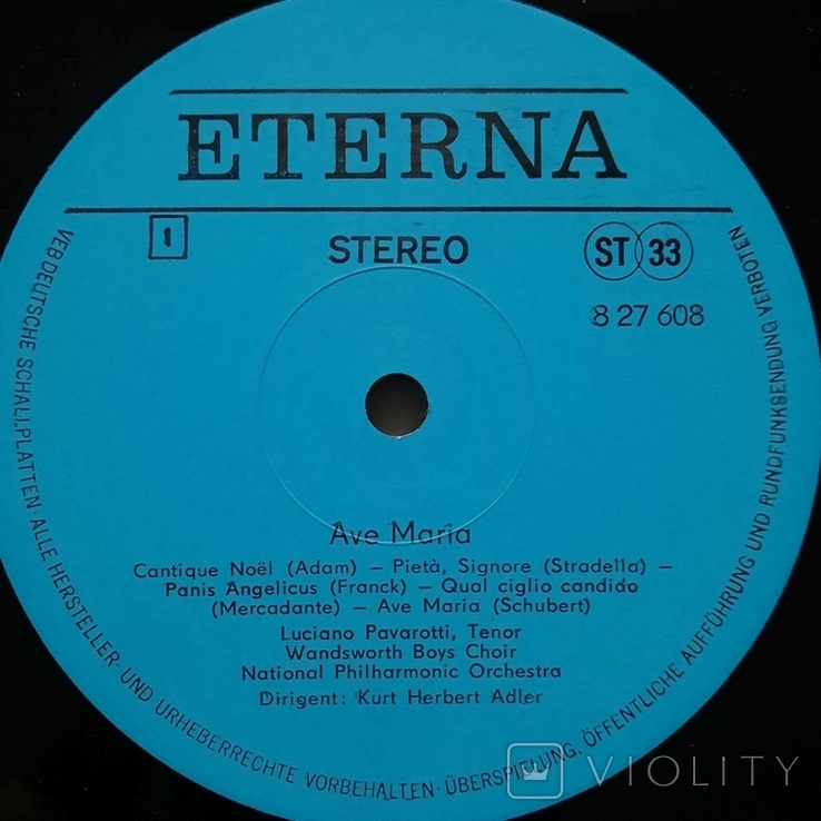 Luciano Pavarotti «VIOLITY» / / Stereo ETERNA / Ave Maria Album / / blue - / / / 1982 LP Label Vinyl