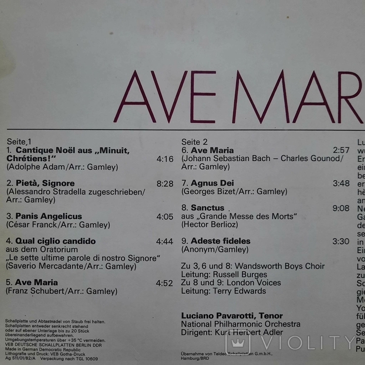 «VIOLITY» blue Maria Label Ave - / / Luciano / 1982 Pavarotti / Album / / LP / / Stereo Vinyl ETERNA