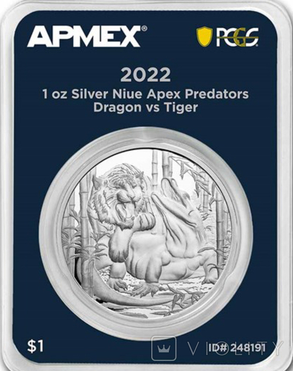 Монета Ниуэ серия Хищники, Дракон и Тигр 1 унц. 2022 Apmex, фото №2