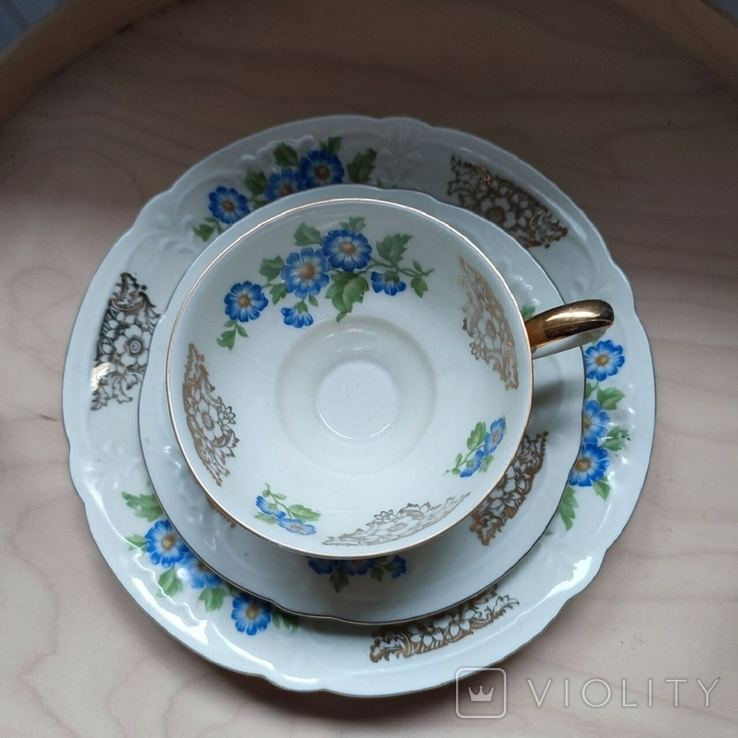 Чайная тройка с цветочной композицией Незабудки Германия Третий рейх, photo number 3