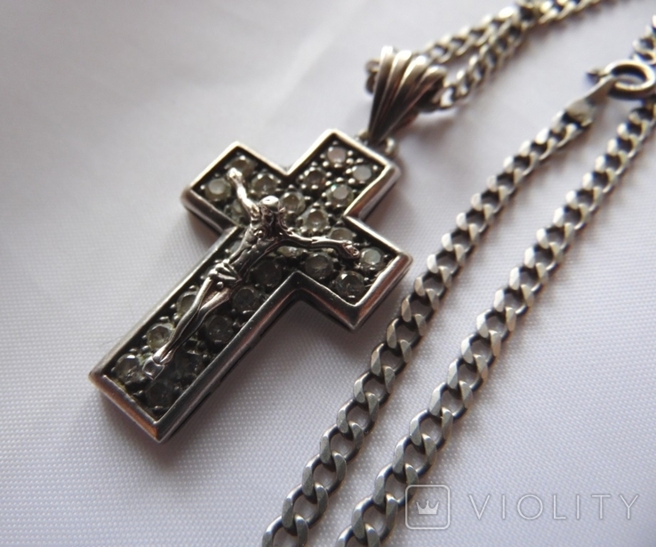 Крест с цепью серебро 925, photo number 4
