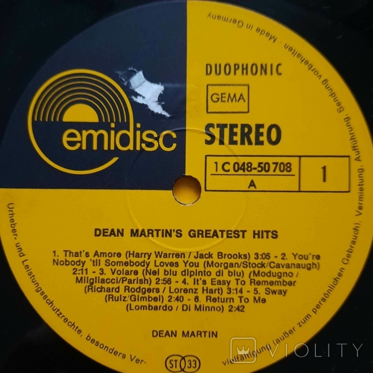 Dean Martin / Dean Martin's Greatest Hits / Germany / Emidisc / Vinyl / LP / Compilation, photo number 7