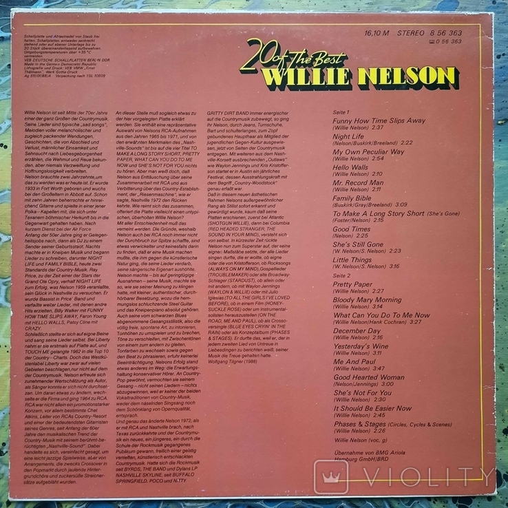 Willie Nelson / 20 Of The Best / 1988 / AMIGA / Vinyl / LP / Compilation / Stereo, photo number 4