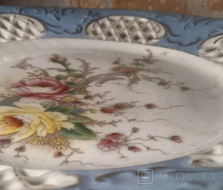 Дрезденская кружевная тарелка Полевой букет. Позолота. Ручная роспись 19 век, фото №5