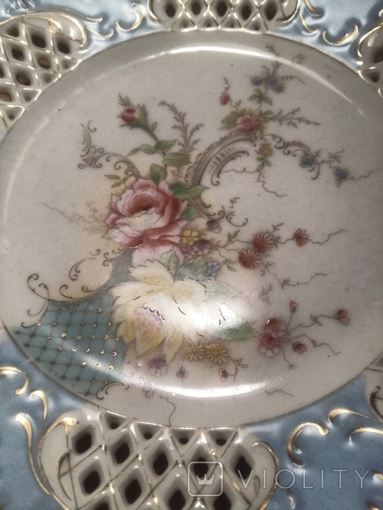 Дрезденская кружевная тарелка Полевой букет. Позолота. Ручная роспись 19 век, фото №3